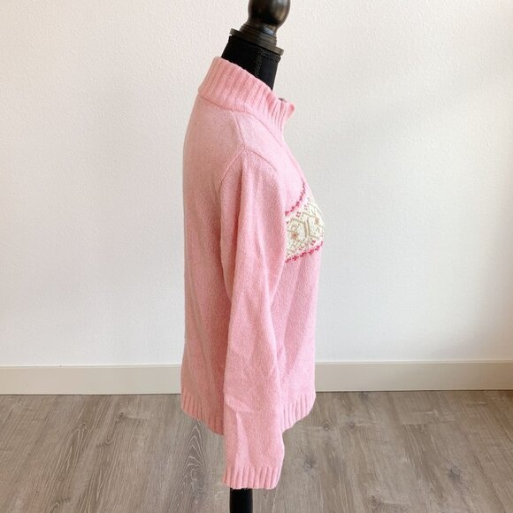 Vintage Columbia Quarter Zip Fair Isle Pink Wool Blend Sweater Womens Medium - Picture 4 of 7